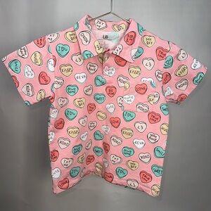 Boys valentines conversation candy hearts collared shirt size 7
